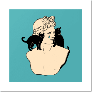 Greek God Black Cat in blue Posters and Art